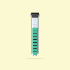 Laboratory test tube with stopper and green liquid inside. Flask vector illustration. 