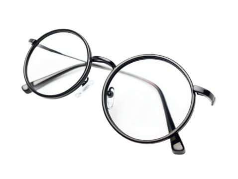 Isolated Round Frame Glasses with Black Rim, Angled View