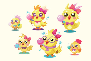 A digital illustration of a cartoon-style character, a cute Chick, Happy Easter vector isolated on a white background.