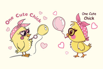 A digital illustration of a cartoon-style character, a cute Chick, Happy Easter vector isolated on a white background.