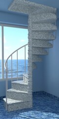 A Dreamlike Spiral Staircase with Ocean View Offers Tranquil Ascent