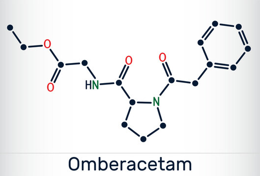 Omberacetam molecule. Synthetic nootropic compound from the racetam family. Skeletal chemical formula. Vector