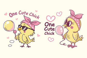 A digital illustration of a cartoon-style character, a cute Chick, Happy Easter vector isolated on a white background.