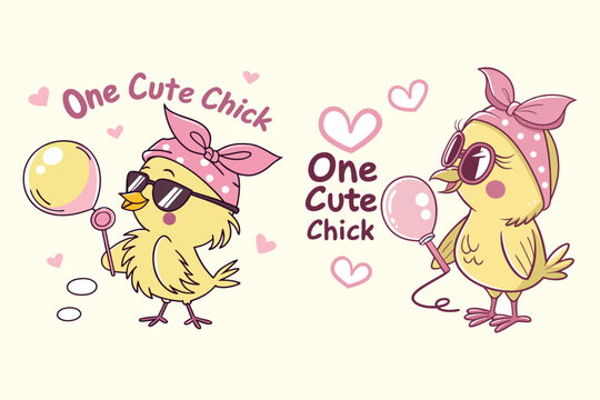 A digital illustration of a cartoon-style character, a cute Chick, Happy Easter vector isolated on a white background.