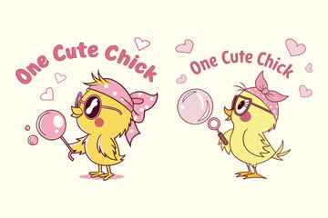 A digital illustration of a cartoon-style character, a cute Chick, Happy Easter vector isolated on a white background.