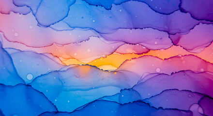 Abstract Alcohol Ink Painting Vibrant Sunset Hues