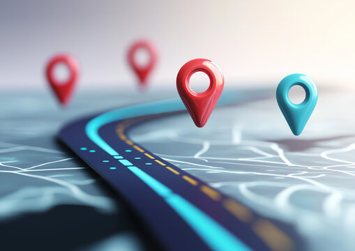 Navigation Route Planning GPS Map Location Pins Journey Tracking