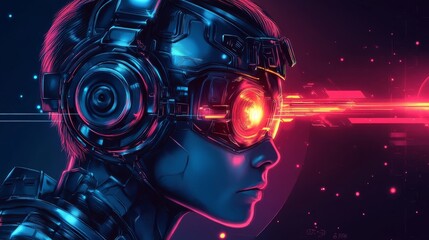 futuristic vision: cybernetic gaze in neon-lit space