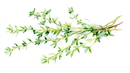 Watercolor Painting of Fresh Thyme Sprig