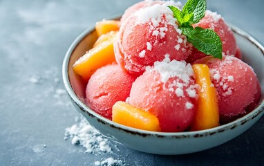 Refreshing Watermelon Sorbet with Peach Slices Summer Dessert
