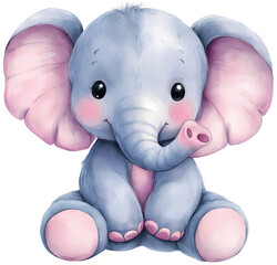 Fototapeta premium Cute cartoon elephant with big ears and eyes
