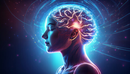 Naklejka premium 3-4-030-Compassion meditation and brain activity. Hyper realistic 9554
