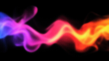 Grain noise texture Wavy colorful smoke with blue, pink, red, and yellow hues on dark