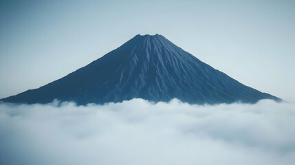 Pixelated Volcano Mountain Emerging From Clouds