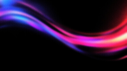 Grain noise texture Wavy ribbons of blue, purple, and red light on a black background