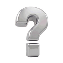 Shiny silver question mark symbol reflecting light on a crisp white backdrop Ideal for web banners or informational concepts