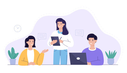 Colleagues working together. Business concept minimal illustration. Teamwork in office. Modern trendy concepts for websites. Vector illustration