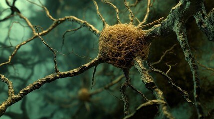 detailed depiction of a neuron exhibiting cellular branching in an abstract neural network