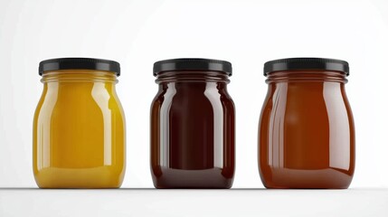 Creative jar presentation colorful jars of condiments studio setting food photography minimalist style