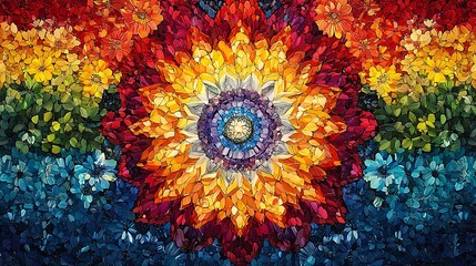 A vibrant colorful flower image showcasing various shades of the rainbow