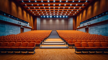 Expansive auditorium featuring a large seating area with rows of chairs perfect for public speaking and events