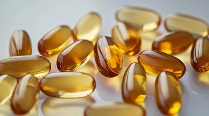 golden capsules gleam on a reflective surface