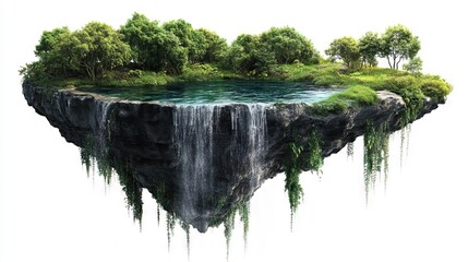 a floating island paradise with lush vegetation