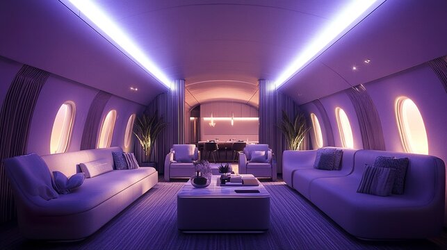 Stylish travel lounge with luxury seating zones, soft ambient lighting, and personalized services, blending exclusivity and elegance for travelers seeking relaxation.  