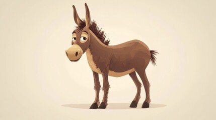 Cartoon illustration of a brown donkey with long ears standing against a light beige background