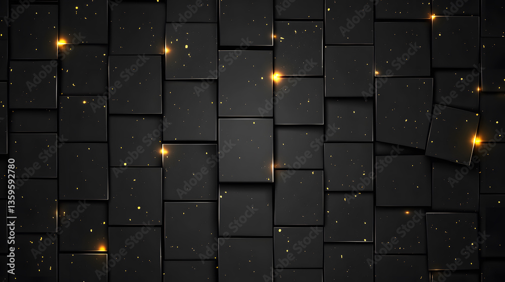 Poster Abstract pattern with illuminated squares on a dark background