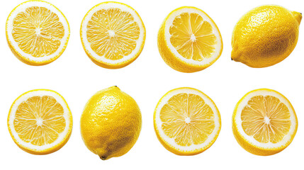 Png of Fresh and vibrant lemons, halved and whole, arranged artistically for culinary inspiration on transparent background.