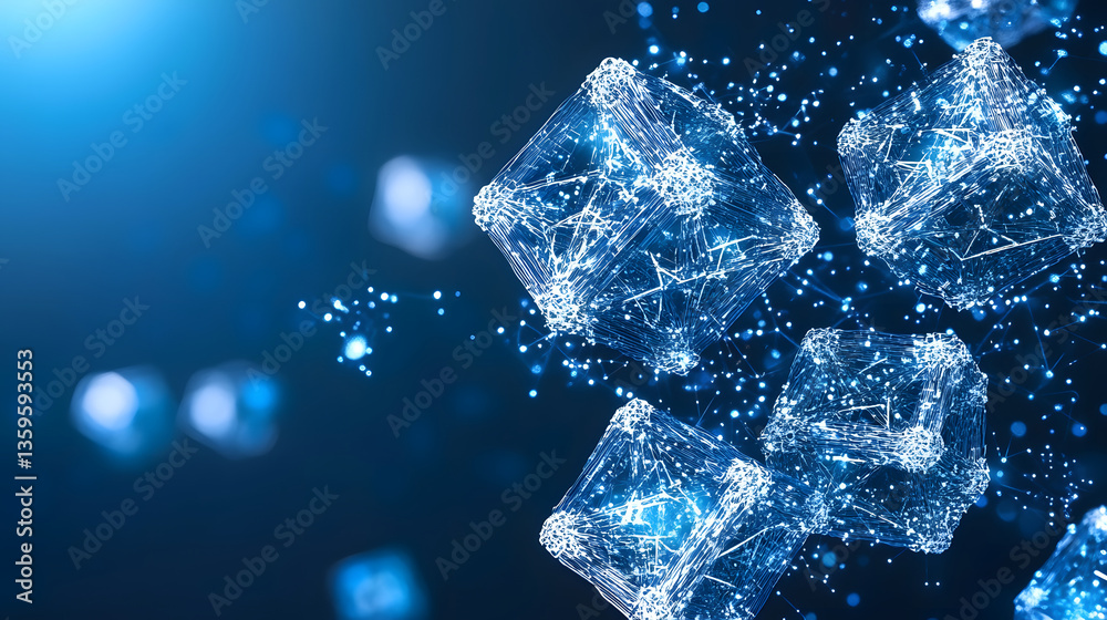 Poster abstract digital representation of interconnected geometric shapes