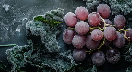 Uvas e couve congeladas, colheita de inverno