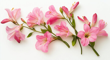 Obraz premium Flores rosas dispostas sobre fundo branco.