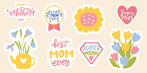 Mother's Day stickers - a delicate set with flowers, hearts and inspirational captions