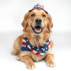 Patriotic Golden Retriever Wearing Flag Colors for National Celebration