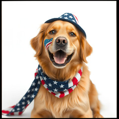 Patriotic Golden Retriever Wearing Flag Colors for National Celebration