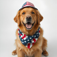 Patriotic Golden Retriever Wearing Flag Colors for National Celebration