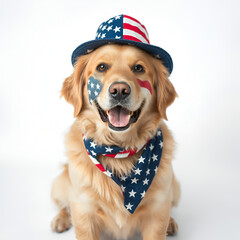 Patriotic Golden Retriever Wearing Flag Colors for National Celebration