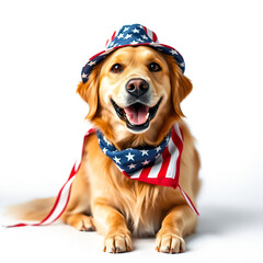 Patriotic Golden Retriever Wearing Flag Colors for National Celebration