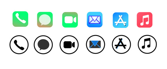 Message, Mail, Call, Facetime, Apple music & App store logo icon transparent png. 