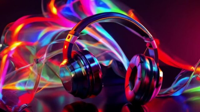 Headphones music vibrant background wireless dynamic design music headphones rhythm bright podcast music playlist colorful relaxation sound mixer play disco funky dj1 concept