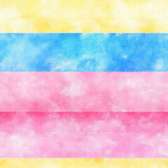 Soft pastel watercolor stripes in yellow, blue, and pink create relaxed, dreamy texture