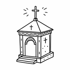 Hand Drawn  Illustration of a Chapel with Cross and Steps