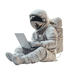 Astronaut Working on Laptop in Space Suit