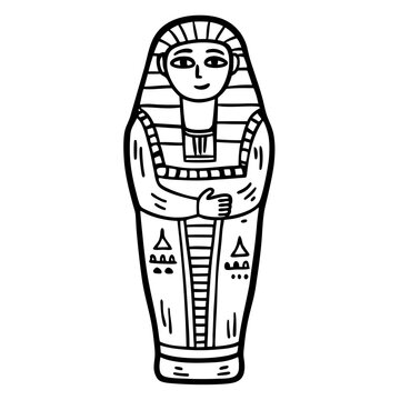 recommend clip art: Ancient Egyptian Mummy Sarcophagus Outline Illustration in Black and White