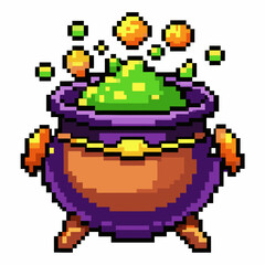 Obraz premium Pixel Art Cauldron with Green Potion and Bubbles Vibrant Retro Game Graphics