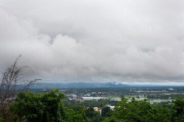 View cityscape Mae Chan hill village valley and landscape mountain Tham Luang Nang Non Cave at...
