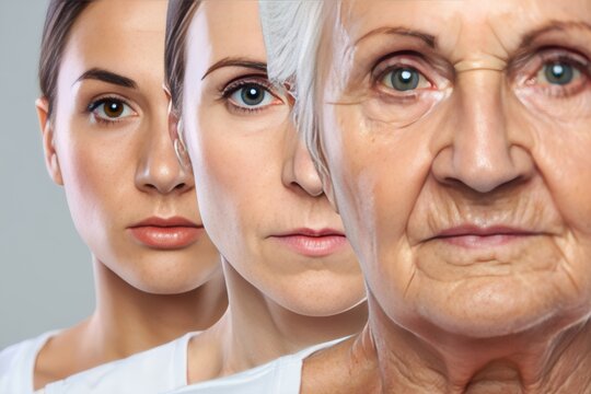 Three Women Showing Different Ages Against Gray Background