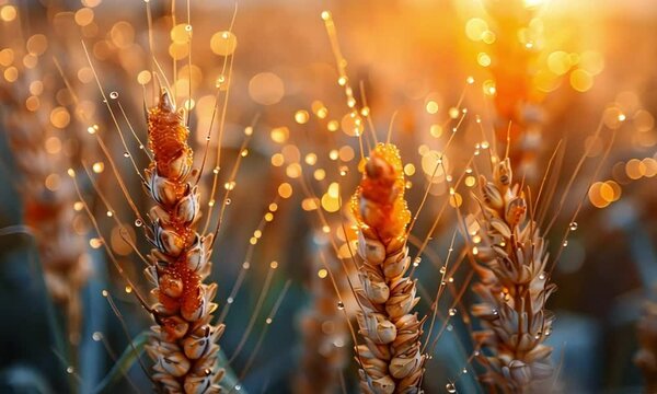 Wheat field affected by orange-brown fungal rust disease